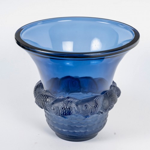 1930 René Lalique - Vase Piriac Navy - Glass & Crystal Style Art Déco