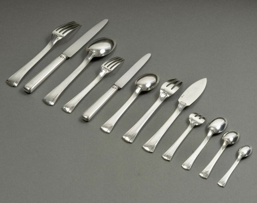 20th century - Jean E. Puiforcat - Art Deco Cutlery Flatware Set Dinard Papyrus Sterling