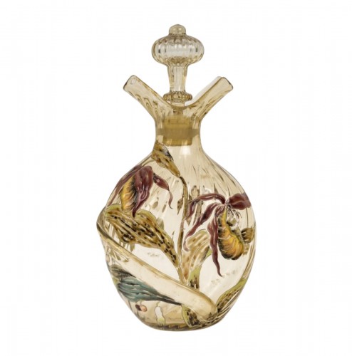 1890 Cristallerie Emile Gallé - Bottle Decanter Enameled Yellow Glass 
