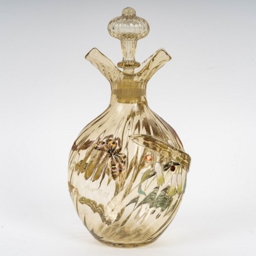 1890 Cristallerie Emile Gallé - Bottle Decanter Enameled Yellow Glass  - Glass & Crystal Style Art nouveau