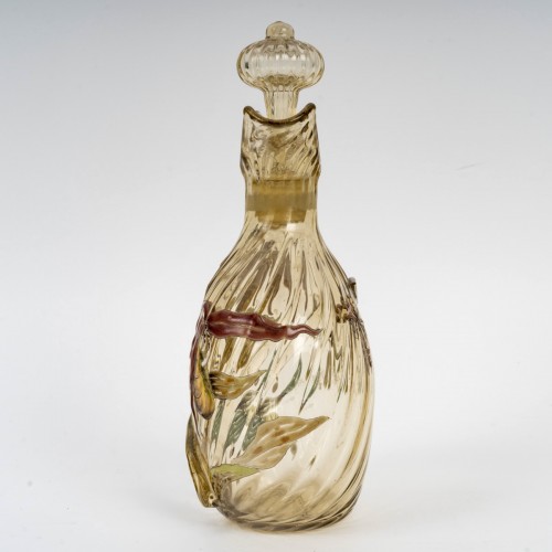 Glass & Crystal  - 1890 Cristallerie Emile Gallé - Bottle Decanter Enameled Yellow Glass 