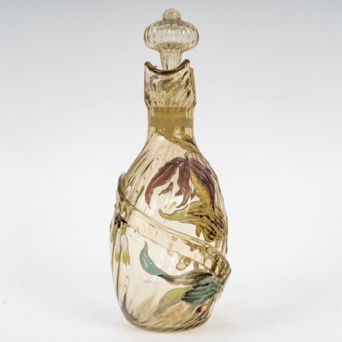 1890 Cristallerie Emile Gallé - Bottle Decanter Enameled Yellow Glass  - 