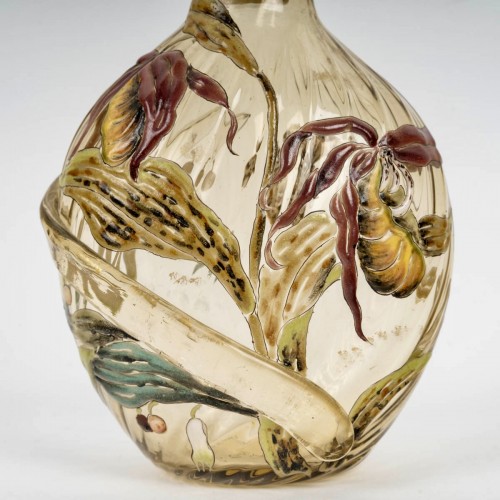 1890 Cristallerie Emile Gallé - Bottle Decanter Enameled Yellow Glass  - Art nouveau