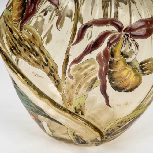 Antiquités - 1890 Cristallerie Emile Gallé - Bottle Decanter Enameled Yellow Glass 