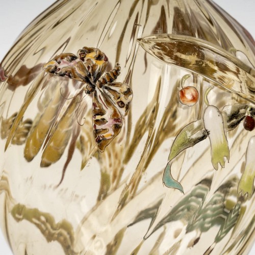 Antiquités - 1890 Cristallerie Emile Gallé - Bottle Decanter Enameled Yellow Glass 