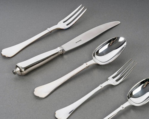 Puiforcat - Cutlery Flatware Set Cardinal Silver Plated Metal - 110 Pieces - silverware & tableware Style French Regence