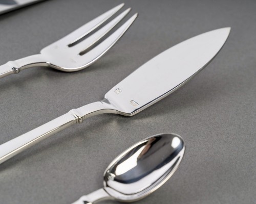 20th century - Puiforcat - Cutlery Flatware Set Cardinal Silver Plated Metal - 110 Pieces
