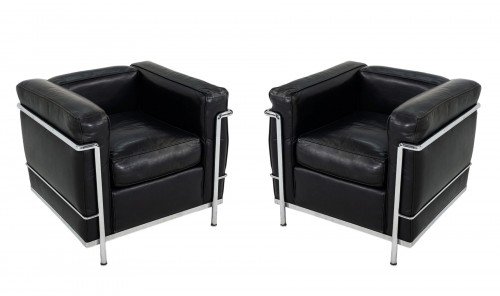 Le Corbusier, Perriand, Jeanneret Edition Cassina - Paire de fauteuils LC2