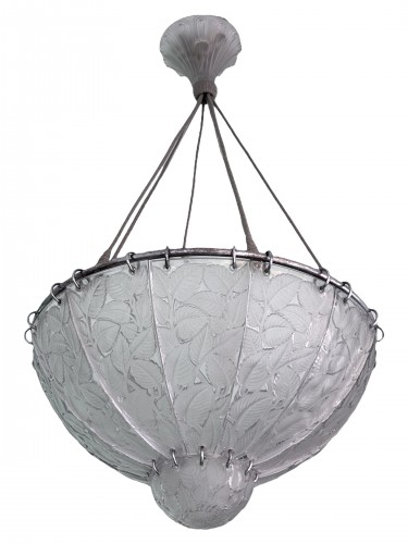 1921 René Lalique - Ceiling Fixture Chandelier Feuilles De Charme - Glass & Crystal Style Art Déco