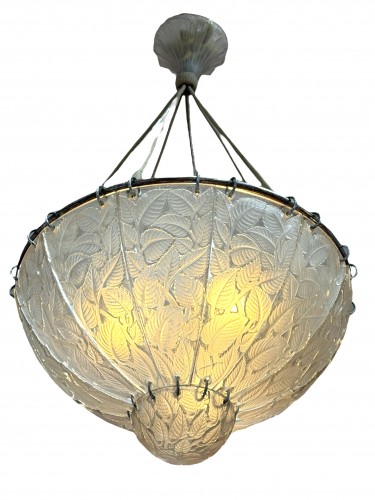 1921 René Lalique - Ceiling Fixture Chandelier Feuilles De Charme - 