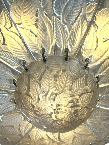 1921 René Lalique - Ceiling Fixture Chandelier Feuilles De Charme - Art Déco