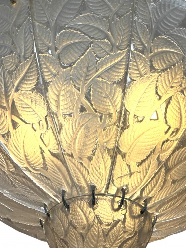 Art Déco - 1921 René Lalique - Ceiling Fixture Chandelier Feuilles De Charme