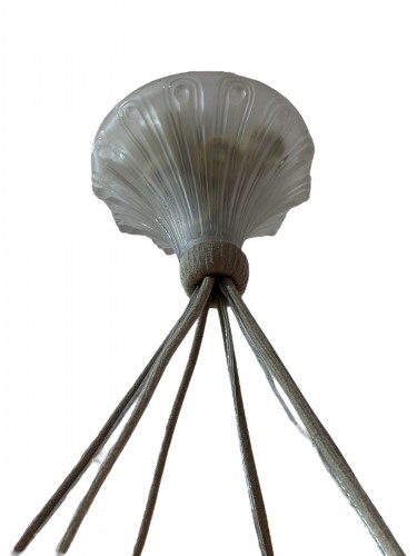 Antiquités - 1921 René Lalique - Ceiling Fixture Chandelier Feuilles De Charme