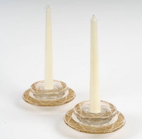 1934 René Lalique - Pair Of Ricquewihr Candlesticks - Glass & Crystal Style Art Déco