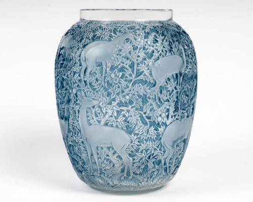1932 Rene Lalique - Vase Biches Blue Patina - Glass & Crystal Style Art Déco