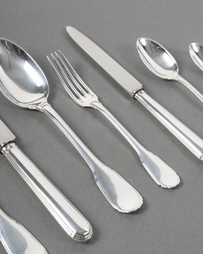 silverware & tableware  - Jean E. Puiforcat - 42 Pieces Cutlery Flatware Set Noailles Sterling Silve