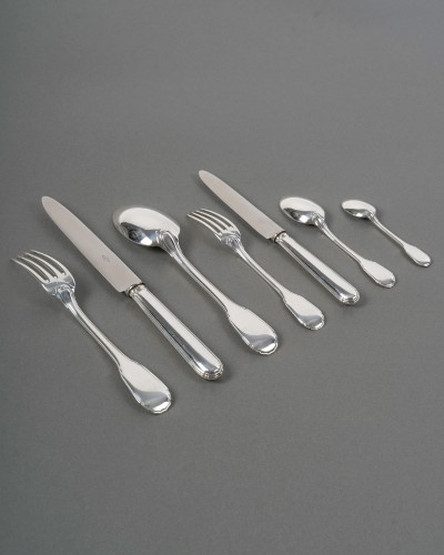 20th century - Jean E. Puiforcat - 42 Pieces Cutlery Flatware Set Noailles Sterling Silve