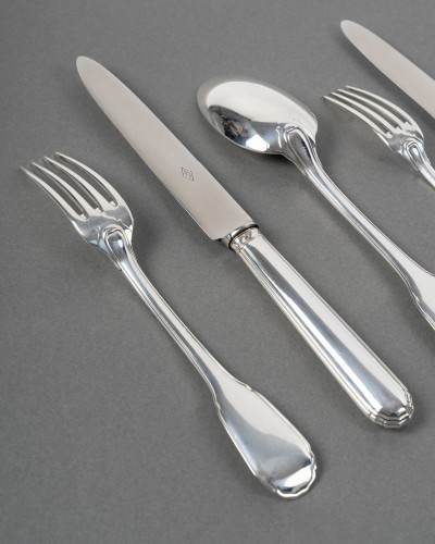Jean E. Puiforcat - 42 Pieces Cutlery Flatware Set Noailles Sterling Silve - 