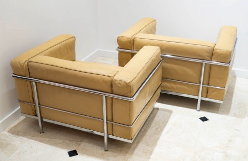 Seating  - Le Corbusier, Perriand, Jeanneret Cassina - Pair Of Lc3 Camel Gold Leather