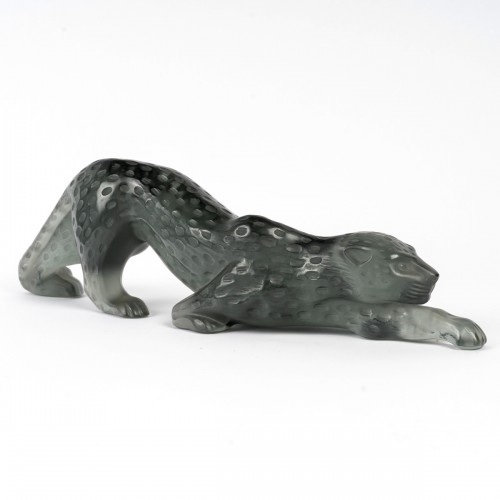1990 Marie-Claude Lalique - Sculpture Panther Zeila Grey Crystal - Glass & Crystal Style Art Déco
