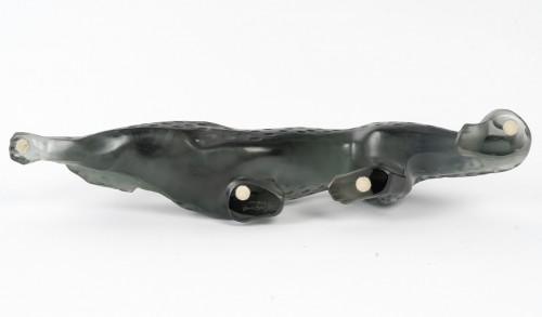 1990 Marie-Claude Lalique - Sculpture Panther Zeila Grey Crystal - Art Déco