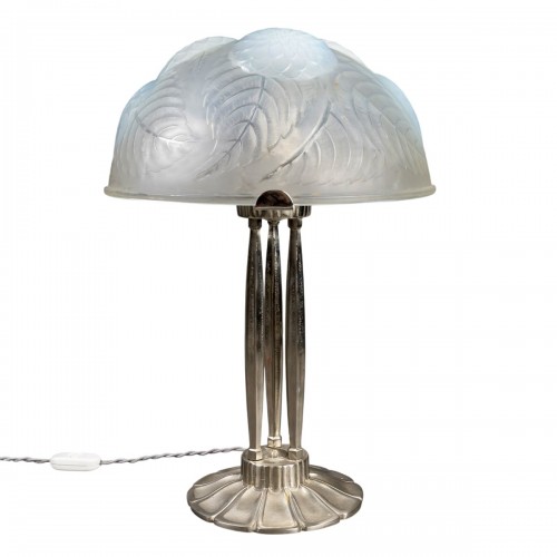 1921 René Lalique - Lamp Dahlias Opalescent Glass And Nickel Plated Bronze