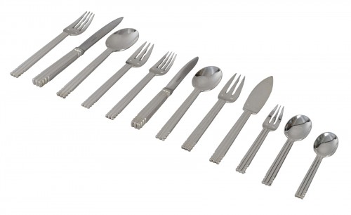 Puiforcat - Art Deco Cutlery Flatware Set Nantes Silver Metal - 109 Pieces