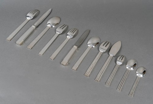 Puiforcat - Art Deco Cutlery Flatware Set Nantes Silver Metal - 109 Pieces - 