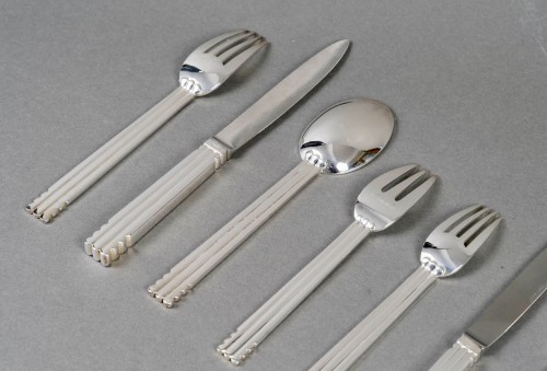 Puiforcat - Art Deco Cutlery Flatware Set Nantes Silver Metal - 109 Pieces - Art Déco
