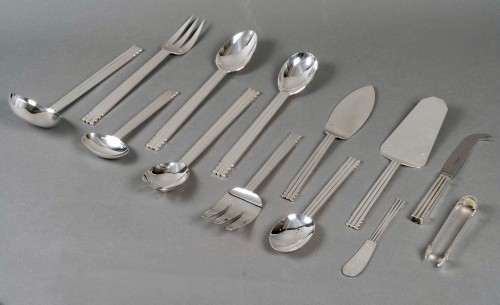 Art Déco - Puiforcat - Art Deco Cutlery Flatware Set Nantes Silver Metal - 109 Pieces