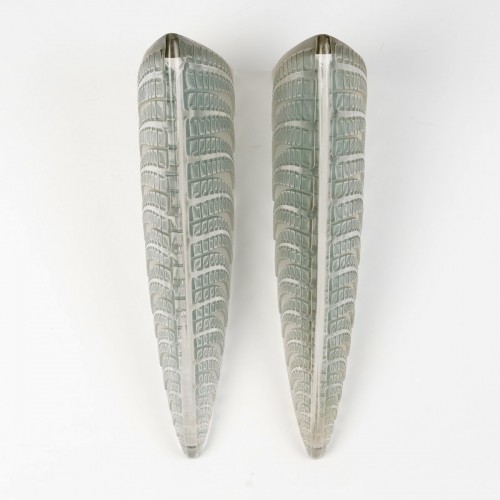 Glass & Crystal  - 1924 René Lalique - Pair Of Sconces Wall Lights Fougeres Ferns 