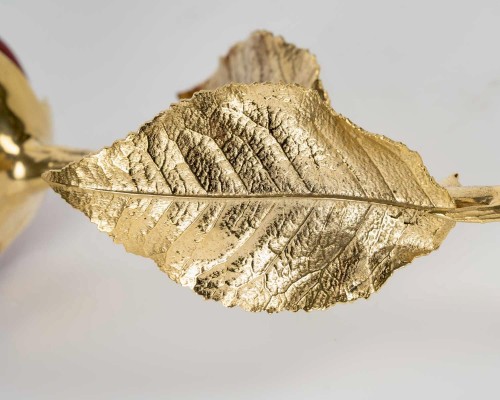 20th century - Daum France - Eternal Rose Rouge Glass Pate De Verre And Gilt Bronze