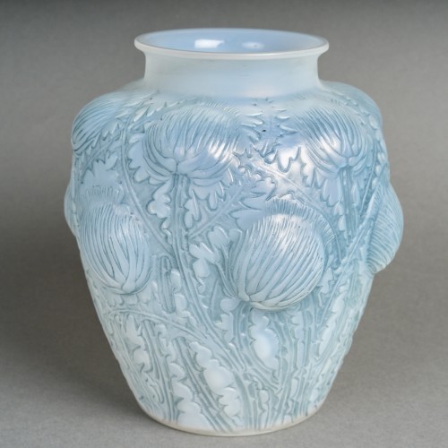 1926 René Lalique - Vase Domremy Thistles with blue patina - Glass & Crystal Style Art Déco