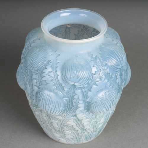 Glass & Crystal  - 1926 René Lalique - Vase Domremy Thistles with blue patina