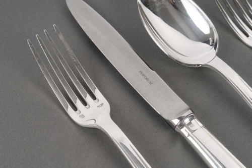 Puiforcat Art Deco Cutlery Flatware Set Papyrus Cyperus Silver Plated Metal - silverware & tableware Style Art Déco