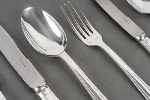 silverware & tableware  - Puiforcat Art Deco Cutlery Flatware Set Papyrus Cyperus Silver Plated Metal
