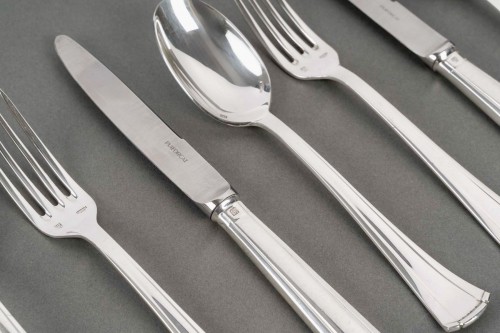 Puiforcat Art Deco Cutlery Flatware Set Papyrus Cyperus Silver Plated Metal - 