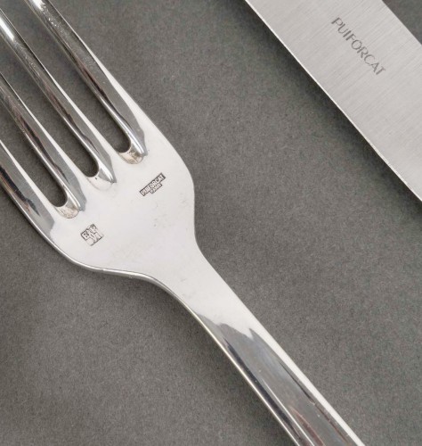 Art Déco - Puiforcat Art Deco Cutlery Flatware Set Papyrus Cyperus Silver Plated Metal