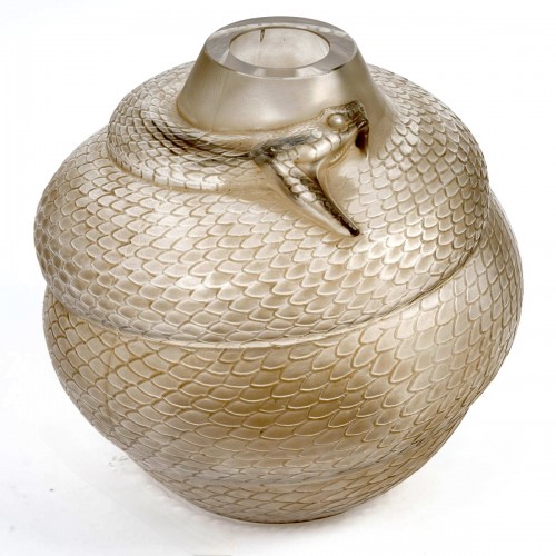 1924 René Lalique - Vase Serpent Snake With Sepia Patina - Glass & Crystal Style Art Déco
