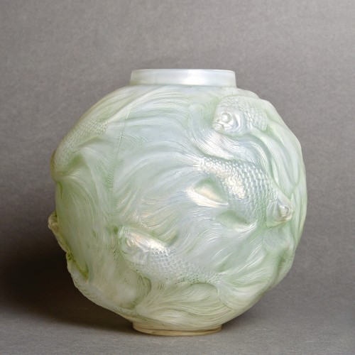 1924 René Lalique - Vase Formose patiné  vert - Verrerie, Cristallerie Style Art Déco