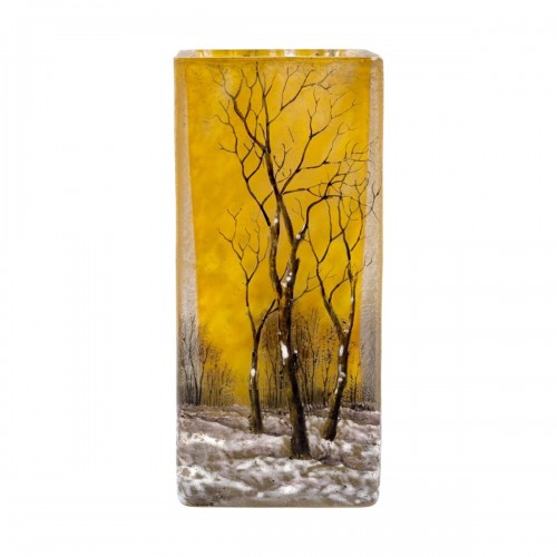 Daum Nancy - Vase A La Neige verre dégagé à l'acide et émaillé