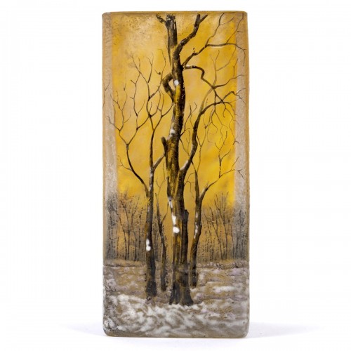 Daum Nancy - Vase A La Neige verre dégagé à l'acide et émaillé - Verrerie, Cristallerie Style Art nouveau
