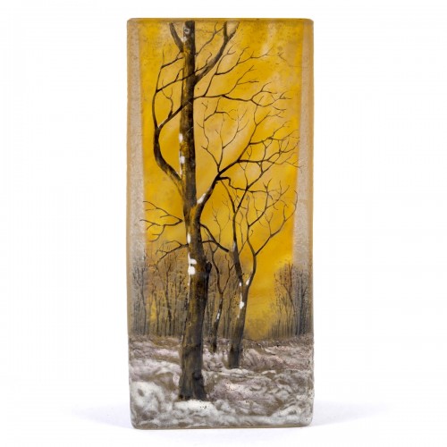 Daum Nancy - Vase A La Neige verre dégagé à l'acide et émaillé - BG Arts
