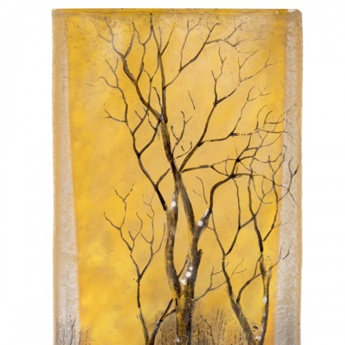 Art nouveau - Daum Nancy - Vase A La Neige verre dégagé à l'acide et émaillé