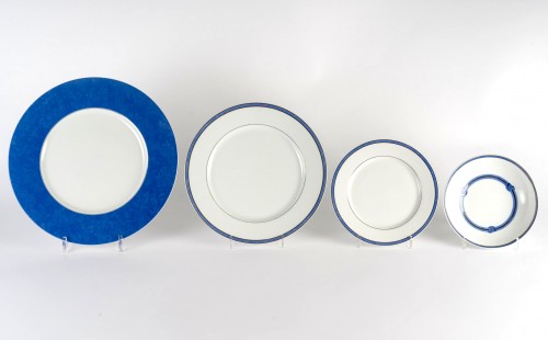 Christofle - Service de Table Rubanea Bleu Porcelaine Limoges - 64 Pièces - Argenterie et Arts de la table Style Art Déco