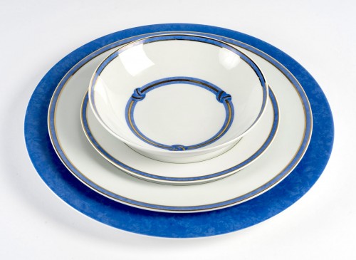 Christofle - Service de Table Rubanea Bleu Porcelaine Limoges - 64 Pièces - BG Arts