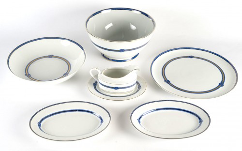 XXe siècle - Christofle - Service de Table Rubanea Bleu Porcelaine Limoges - 64 Pièces