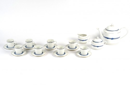 Antiquités - Christofle - Service de Table Rubanea Bleu Porcelaine Limoges - 64 Pièces