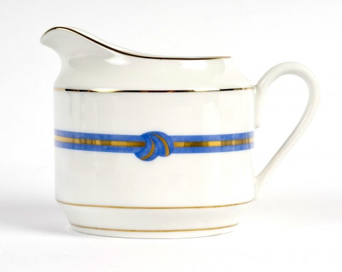 Antiquités - Christofle - Service de Table Rubanea Bleu Porcelaine Limoges - 64 Pièces