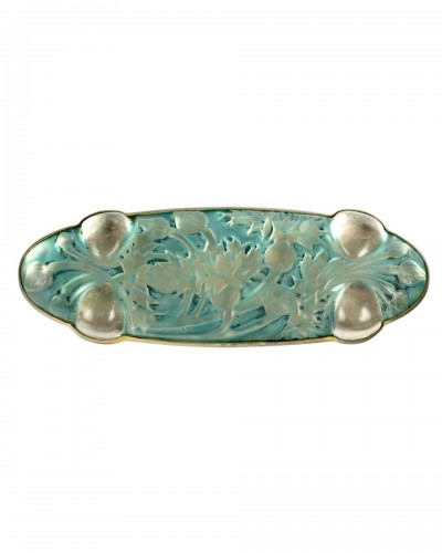 1913 René Lalique - Brooch Quatre Cabochon Bluets Glass With Blue Patina